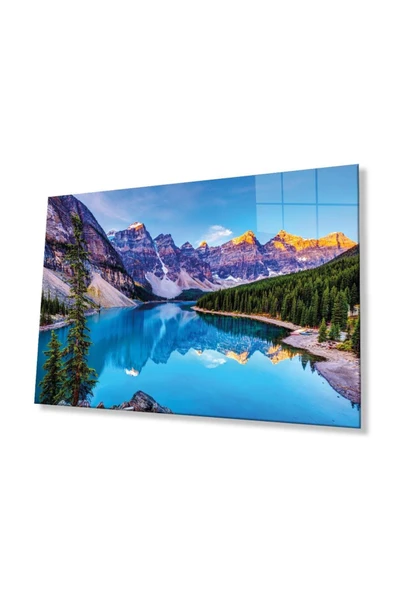 Dağ Yansıma Manzara Cam Tablo 4mm Dayanıklı Temperli Cam Mountain Reflection Landscape Glass Table ürün görseli 1