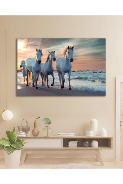 Atlar Deniz Cam Tablo İslami Dini Modern Ev Ofis Salon Hediyelik Büyük Tablo Duvar Dekoru ürün görseli 1