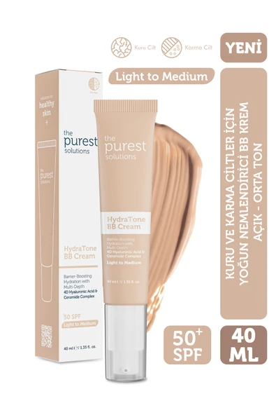 The Purest Solutions Kuru ve Karma Ciltler İçin Yoğun Nemlendirici BB Krem, SPF 50 + 40 ml – Açık / Orta Ton ürün görseli 1