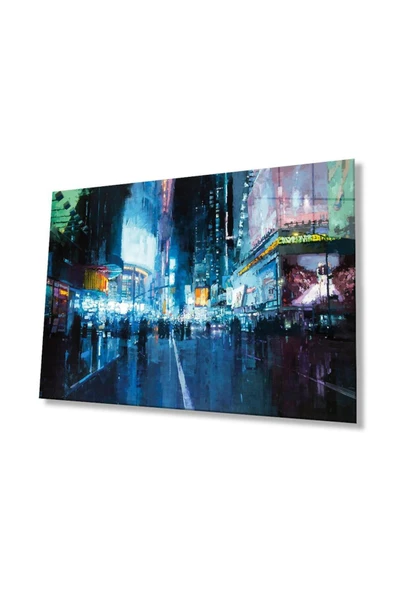 Gece Şehir Cam Tablo 4mm Dayanıklı Temperli Cam, City Night Glass Wall Decor ürün görseli 1
