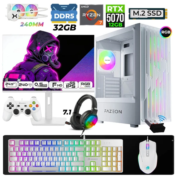 Xaser Astra X490 Ryzen 7 7800X3D 32GB DDR5 Ram 1TB M.2 NVMe SSD 12GB RTX5070 Sıvı Soğutmalı 24,5" 240Hz Oyuncu Tavsiye Sistem ürün görseli 1