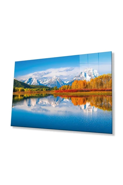 Dağ Yansıma Manzara Cam Tablo 4mm Dayanıklı Temperli Cam Mountain Reflection Landscape Glass Table ürün görseli 1