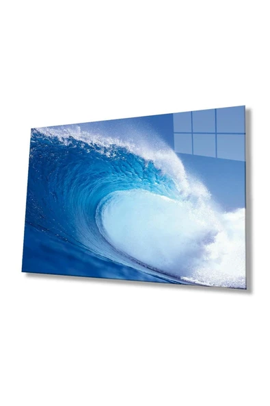 Deniz Dalgası Manzarası Cam Tablo 4mm Dayanıklı Temperli Cam, Sea Waves Glass Wall Art ürün görseli 1
