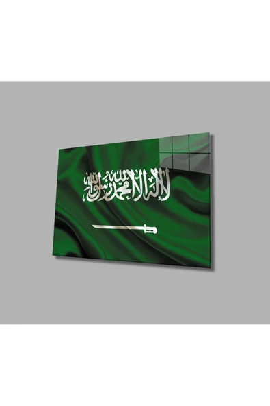 Suudi Arabistan Bayrağı Cam Tablo 4mm Dayanıklı Temperli Cam, Saudi Arabia Flag Glass Wall Art ürün görseli 1