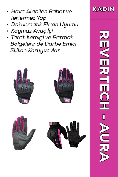 Revertech Aura Pembe - Dokunmatik Ekran Uyumlu Kadın Motosiklet Eldiveni + BUFF HEDİYELİ ürün görseli 1