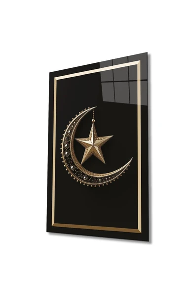 Ay Yıldız Cam Tablo Modern Ev Ofis Salon Hediyelik Büyük Tablo Duvar Dekoru ürün görseli 1