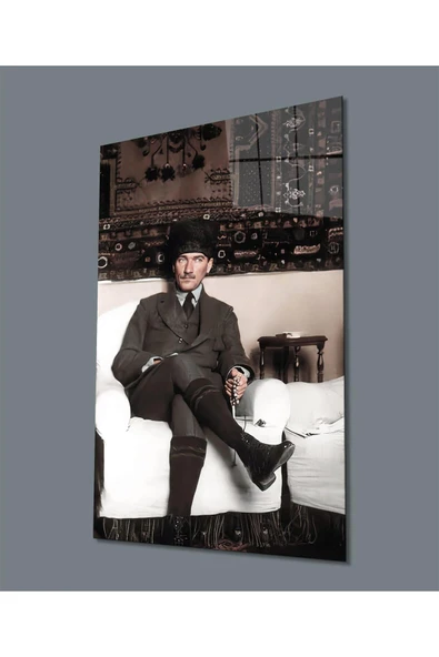 Atatürk Üniformalı Dikey Cam Tablo Hediyelik Büyük Tablo Ev Ofis Dekoru ürün görseli 1