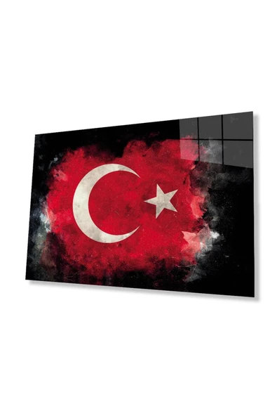 Siyah Fonlu Türk Bayrağı Ay Yıldız Cam Siyah Fon Black Background Turkish Flag Crescent and Star Gla ürün görseli 1