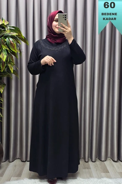Kadın Giyim Büyük Beden Yakası Nakışlı Taşlı Tesettür Elbise ürün görseli 1