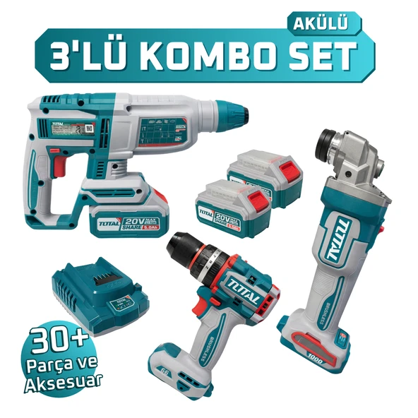 Akülü 3lü Kombin Set Matkap Vidalama Spiral Taşlama 2x4Ah Batarya Taşıma Çantalı TOSLI241198E 20V ürün görseli 1