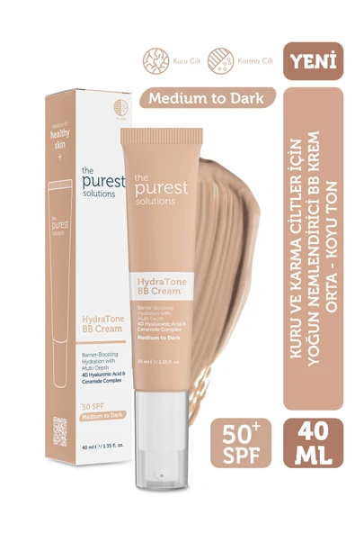 The Purest Solutions Kuru ve Karma Ciltler İçin Yoğun Nemlendirici BB Krem, SPF 50 + 40 ml – Orta / Koyu Ton ürün görseli 1