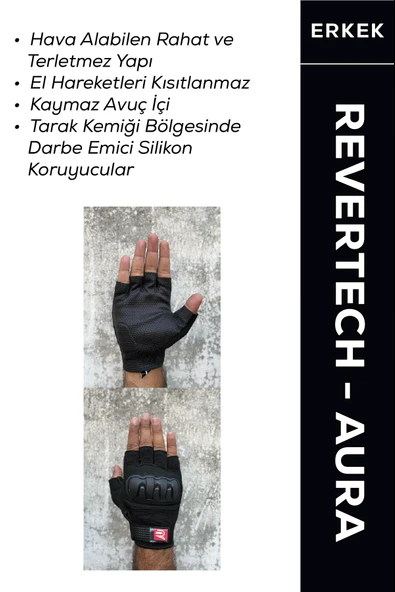 Revertech Aura Siyah / Yarım Parmak - Kaymaz Avuç İçi Özellikli Motosiklet Eldiveni (Erkek) ürün görseli 1