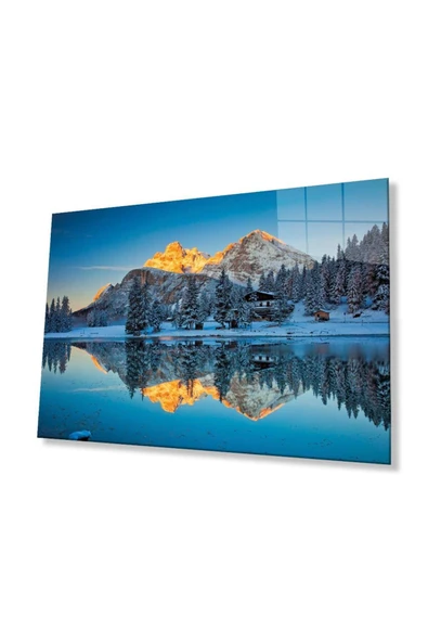 Dağ Yansıma Manzara Cam Tablo 4mm Dayanıklı Temperli Cam Mountain Reflection Landscape Glass Table ürün görseli 1