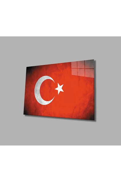 Türk Bayrağı Cam Tablo 4mm Dayanıklı Temperli Cam, Turkish Flag Glass Wall Art ürün görseli 1