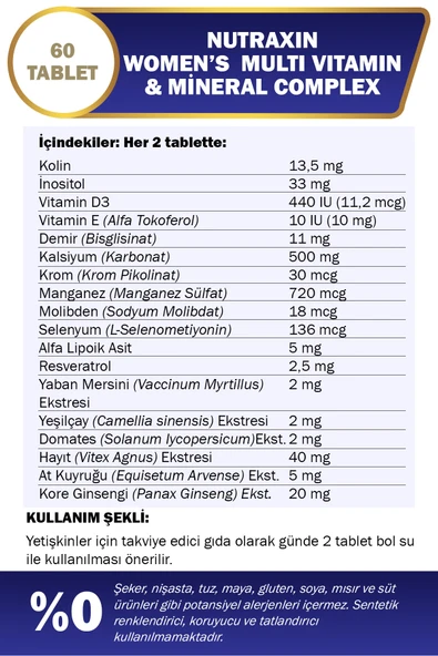 Nutraxin Multivitamin Complex Women's 60 Tablet - Resim 3