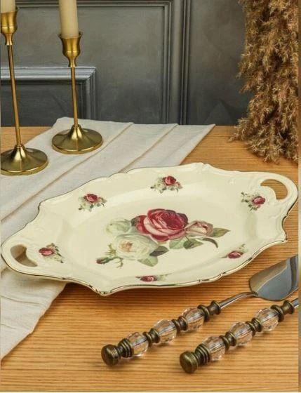 ROYKING ROSE 36 CM OVAL KULPLU SUNUM TABAĞI ürün görseli 1
