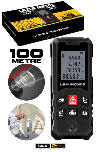 Assur Profesyonel Lazer Terazili Dijital Mesafe Ölçer 100 Metre Ölçüm Cihazı Siyah Lazer Metre ürün görseli 1