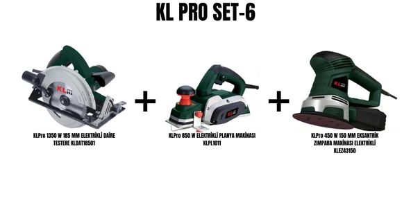 KLPro Set-6 (1350 W 185 MM ELEKTRİKLİ DAİRE TESTERE+850 W PLANYA MAKİNASI+450 W 150 MM EKSANTRİK ZIMPARA MAKİNASI) ürün görseli 1