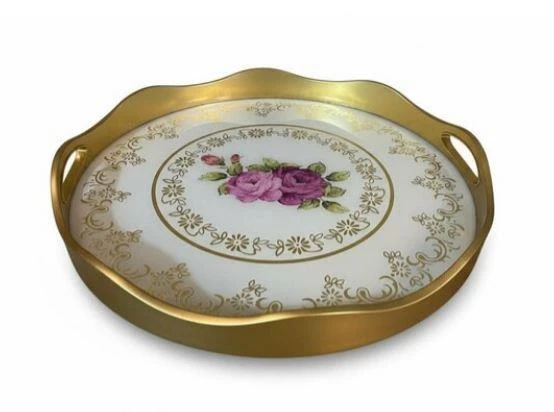 ROYKING YUVARLAK PEMBE ÇİÇEKLİ TEPSİ 40X5 ürün görseli 1