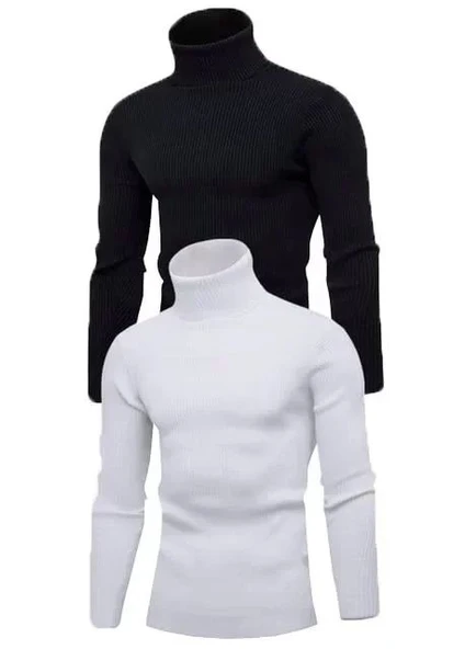 2 Adet Unisex Kaşkorse Boğazlı Full Likralı Fitilli Body Kazak ürün görseli 1