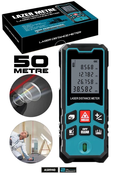 Assur Profesyonel Lazer Terazili Dijital Mesafe Ölçer 50 Metre Ölçüm Cihazı Mavi Lazer Metre ürün görseli 1