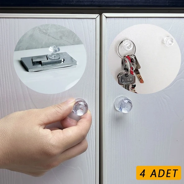 4 Adet Kristal Tasarımlı Çok Amaçlı Yapışkanlı Tutacak Buton ürün görseli 1