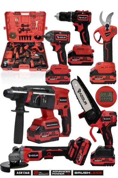 ASSUR 21V 6'lı Set Kırıcı/Delici Hilti, Taşlama, Somun Sıkma, Matkap, Budama Makası ve Testeresi ürün görseli 1