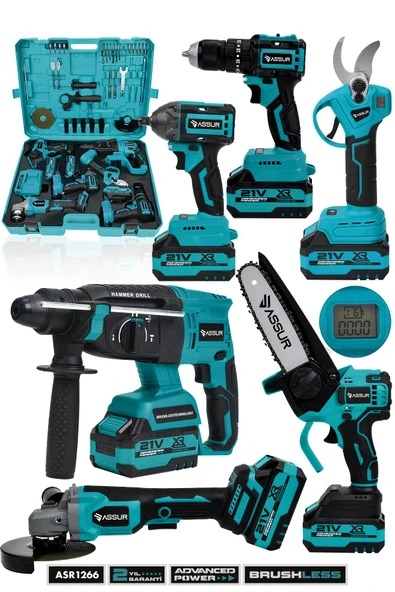 ASSUR 21V 6'lı Set Kırıcı/Delici Hilti, Taşlama, Somun Sıkma, Budama Makası ve Testeresi, Matkap ürün görseli 1