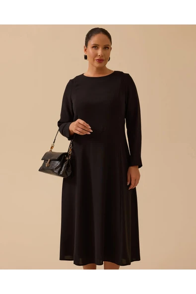 Büyük Beden Basic Midi Elbise Gala-Xi - Resim 3
