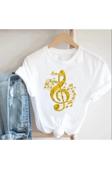 Sol Anahtar Nota Beyaz Unisex T-shirt ürün görseli 1