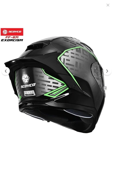 Scoyco FF-871 EXORCISM SİYAH-YEŞİL GÜNEŞ VİZÖRLÜ KAPALI KASK (ŞEFFAF CAM) ürün görseli 1