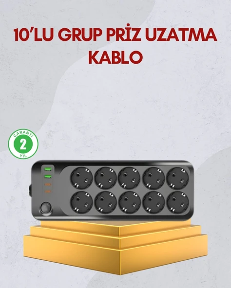10 Prizli Uzatma Kablosu Termal Koruma USB Type-C Hızlı Şarj 2500W ürün görseli 1