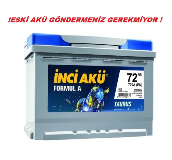 İnci Formul A Taurus 12 V 72 Ah 700 CCA EN Akü - 2025 ürün görseli 1