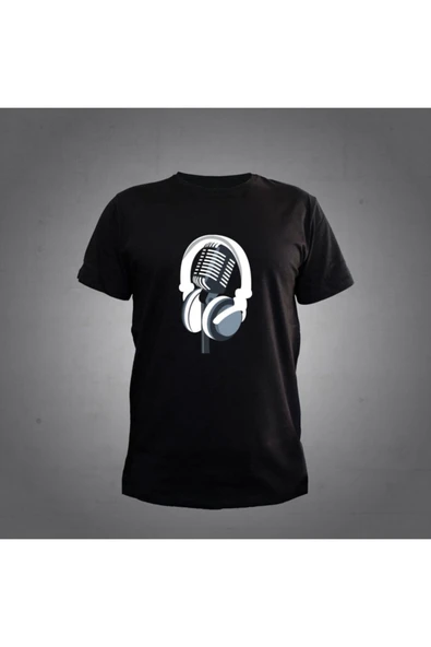 Kulaklık Mikrofon Siyah T-shirt ürün görseli 1