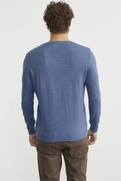 V Yaka Basic Triko Kazak - Indigo - Resim 5