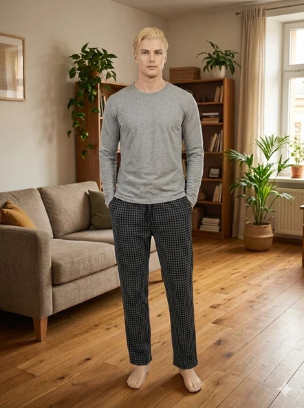 Pijalüx Tek Alt Örme Ekose Ev Pantolonu ürün görseli 1