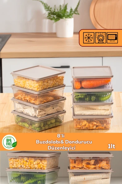 Porsima 5307 8li Buzdolabı ve Difriz Düzenleyici Saklama Kabı Seti - BPA İçermez, Mikrodalga Uyumlu, Kapaklı, Gıda Saklama Kabı, Kapicino, 1 Lt ürün görseli 1