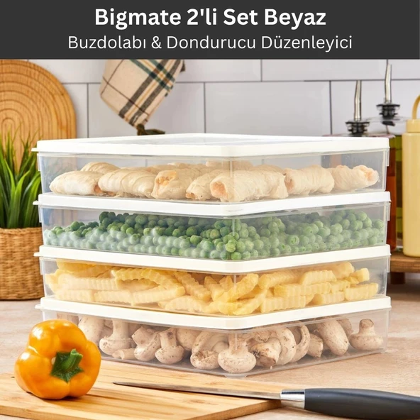 bigmate 2'li Şeffaf Saklama Kabı Beyaz 2x2,5 Lt BGMT2225 Mikrodalga Buzdolabı ve Dondurucu Uyumlu Düzenleyici ürün görseli 1