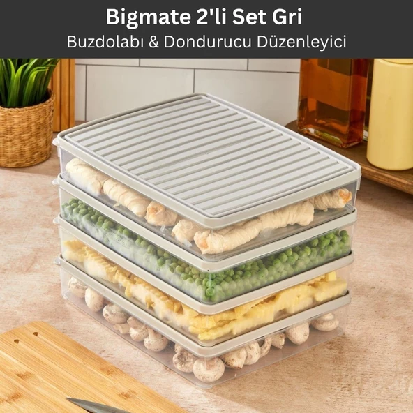 bigmate 2'li Şeffaf Saklama Kabı Gri 2x2,5 Lt BGMT2225 Mikrodalga Buzdolabı ve Dondurucu Uyumlu Düzenleyici ürün görseli 1