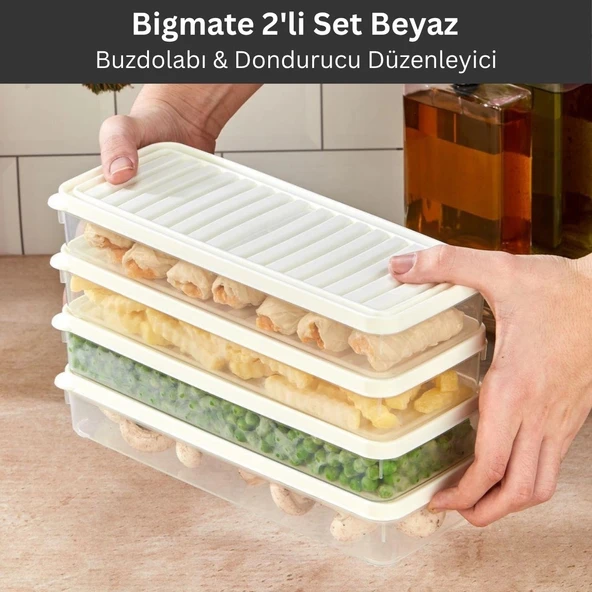 bigmate 2'li Şeffaf Saklama Kabı Beyaz 2x1 Lt BGMT1115 Mikrodalga Buzdolabı ve Dondurucu Uyumlu Düzenleyici ürün görseli 1
