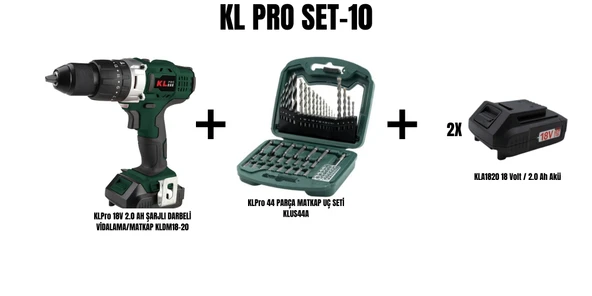 KLPro Set-10 (ŞARJLI DARBELİ VİDALAMA/MATKAP+44 PARÇA MATKAP UÇ SETİ) ürün görseli 1