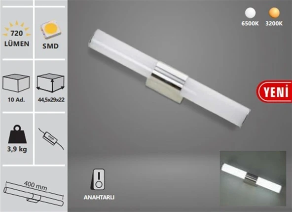 Noas 8W Bilbao Krom LED Aplik Günışığı YL85-1802 ürün görseli 1