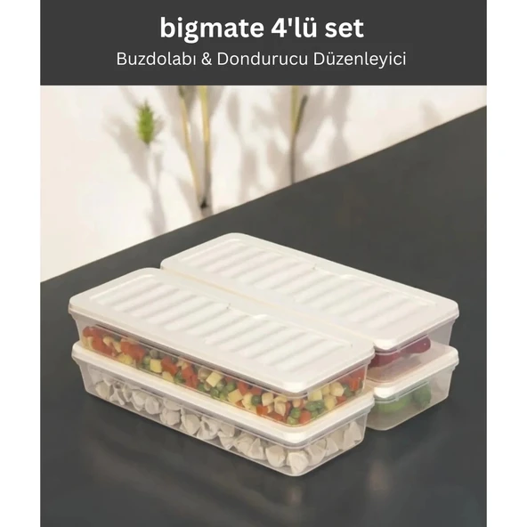 bigmate 4'lü Şeffaf Saklama Kabı Krem 4x1 Lt BGMT1515 Mikrodalga Buzdolabı ve Dondurucu Uyumlu Düzenleyici ürün görseli 1
