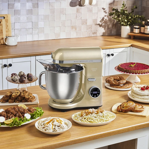 Karaca Mastermaid Chef Ultra D2000W Dijital Ekranlı Hamur Yoğurma Makinesi Mineral Gold 7L ürün görseli 1
