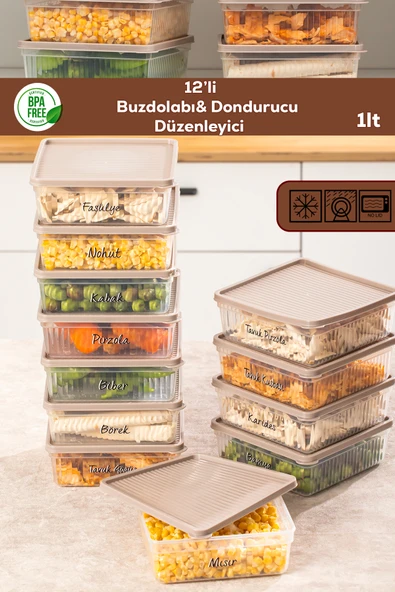 Porsima 5308 12li Buzdolabı ve Difriz Düzenleyici Saklama Kabı Seti - BPA İçermez, Mikrodalga Uyumlu, Kapaklı, Gıda Saklama Kabı, Kapicino, 1 Lt ürün görseli 1