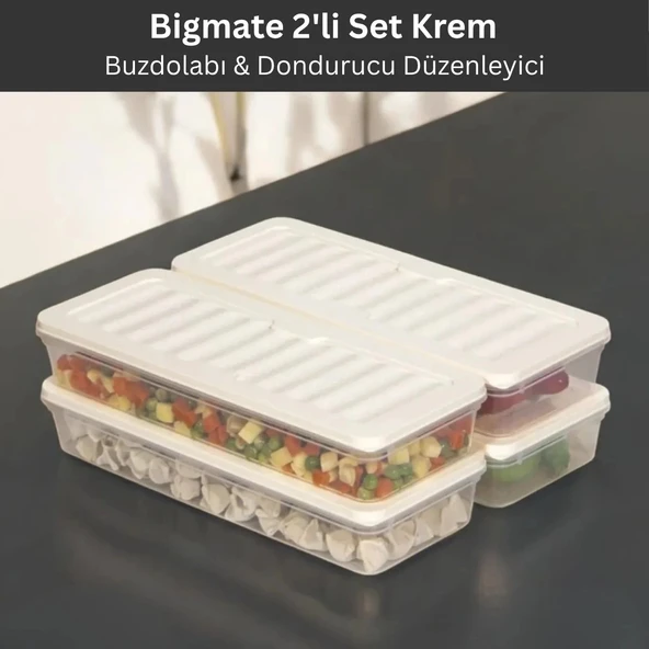 bigmate 2'li Şeffaf Saklama Kabı Krem 2x1 Lt BGMT1115 Mikrodalga Buzdolabı ve Dondurucu Uyumlu Düzenleyici ürün görseli 1