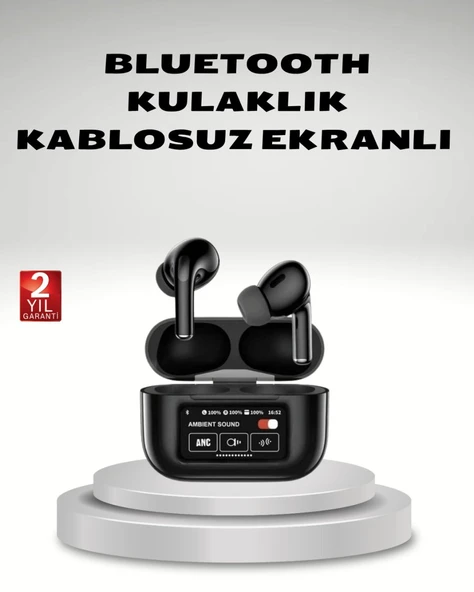 Aktif Gürültü Engelleme (ANC) Kablosuz Bluetooth Kulaklık – Dijital Ekranlı, Dokunmatik ve Uzun Pil Ömürlü ürün görseli 1