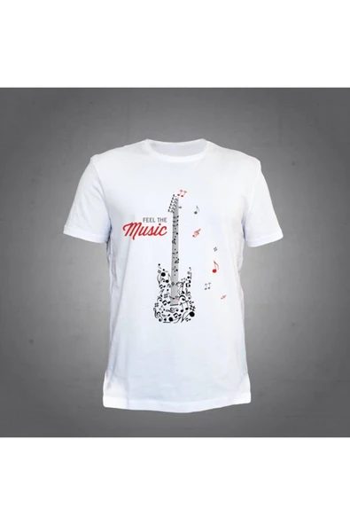 Gitar Beyaz Feel The Music T-shirt Unisex ürün görseli 1