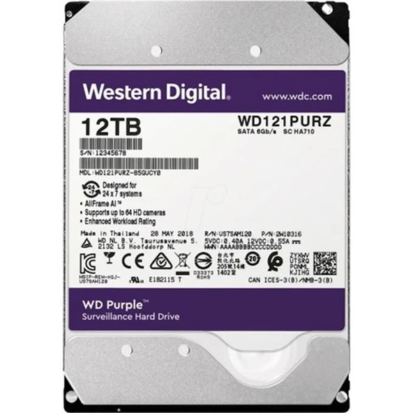 Western Digital Purple Pro WD121PURP SATA 3.0 7200 RPM 3.5" 12 TB Harddisk ürün görseli 1