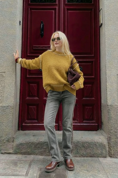 Kadın Likralı Straight Fit Gri Jean Pantolon ürün görseli 1